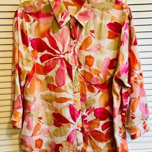 Chico's Floral Button-Up Shirt in Pink, Orange, Olive